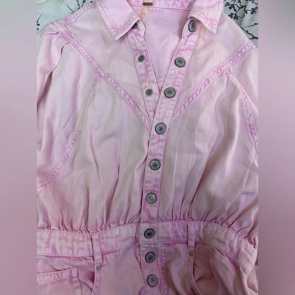 NWT Free People Pink Mad Love Denim Midi Dress, Size S - Picture 6 of 12